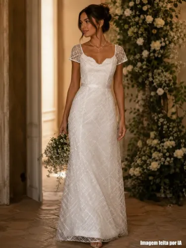 Vestido de noiva feminino branco longo paetê acinturado - Veste PP - Ref. 4783