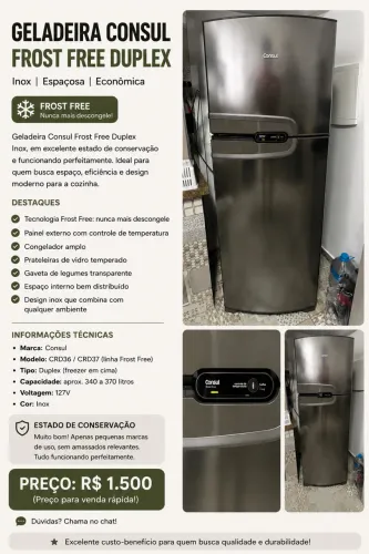 Geladeira Consul Frost Free Duplex Inox