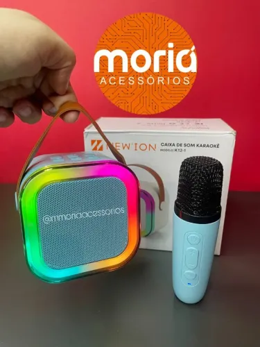Mini Caixa de Som Karaokê Bluetooth com Microfone Muda A Voz Led