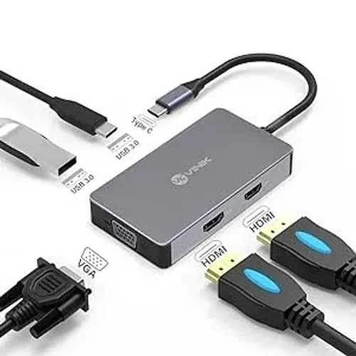 Hub USB Tipo C 5 em 1 com 2 HDMI, VGA e USB 3.0, 60W Power Delivery Pronta Entrega