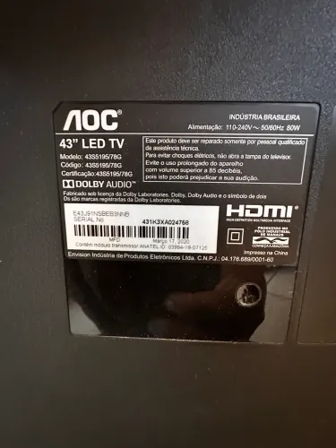 TV AOC ROKU 43 LED tela quebrada modelo 43S5195/78G