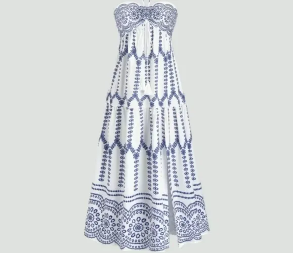 ? Vestido Lovito Branco com Estampa Azul
