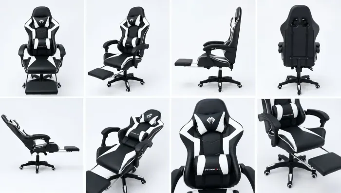 Cadeira Ergonomica Gamer Com Apoio Para Os Pés, Branca com Preto.