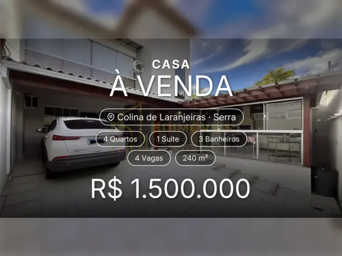 Seu novo lar em Colina de Laranjeiras  4 quartos e área gourmet incrível!