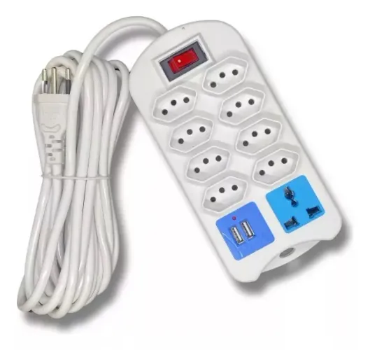 Extensão Elétrica 8 Tomadas Régua 2 Usb Com Cabo 2 Metros