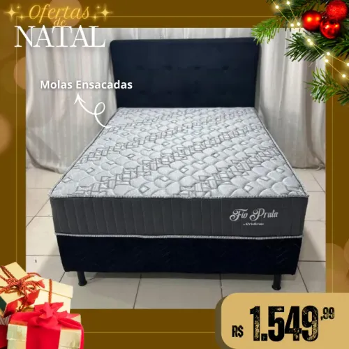 Cama Box Casal Molas Ensacadas Fio Prata