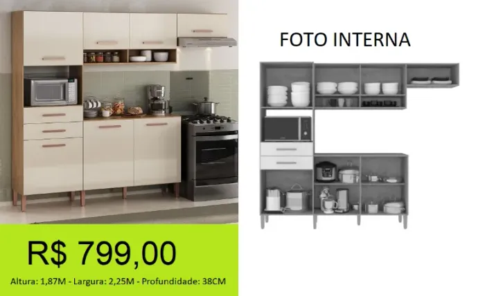 Cozinha 7 portas amplo espaço interno