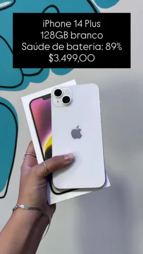 iPhone 14 Plus / 128GB / Branco / Saúde de bateria 89% / Com caixa / R$ 3.499,00