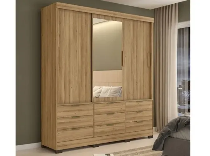 Guarda Roupa Casal 3 Portas de Correr 9 Gavetas (FAZEMOS ENTREGA EM ATE 24 HORAS