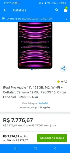 iPad Pro Apple 11" 128GB M2 4a geração