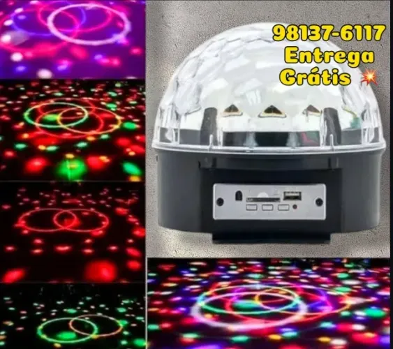 Globo De Espelho Balada Led Giratória Festa Com Controle