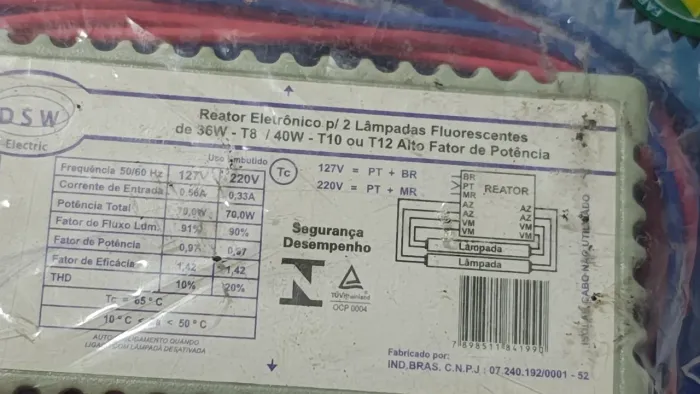 Reator Eletrônico para Lâmpadas Fluorescentes 36W-T8 / 40W-T10 ou T12