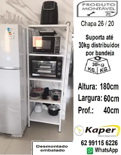 Prateleira de aço torre 60 alta 5B branca( novo ) ideal pra fornos e micro-ondas