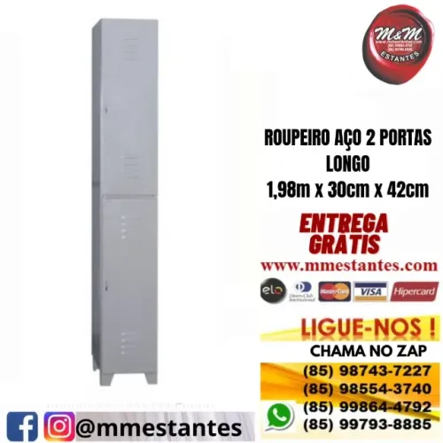Cabe Capacete com Divisórias - Roupeiro de Aço 2 Portas Longo 