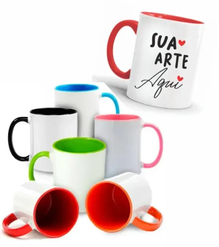 Caneca Porcelana Personalizada Alças e Internos Coloridas
