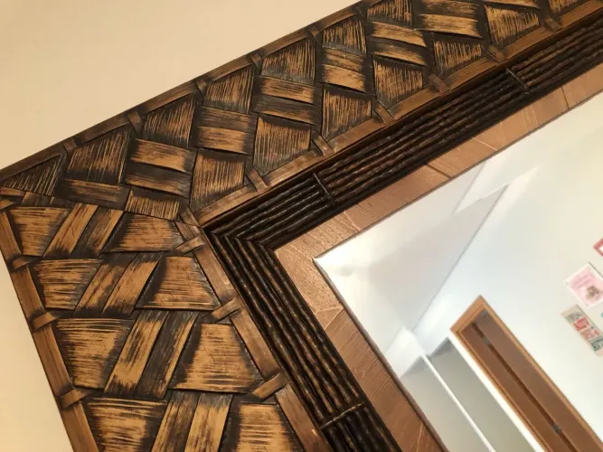 Espelho de Parede com Moldura em Bambu