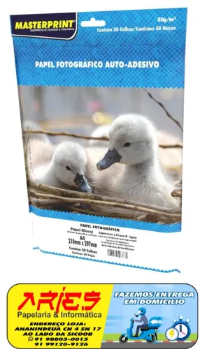PAPEL FOTO GLOSSY ADESIVO 80G MASTERPRINT A4 50 FOLHAS