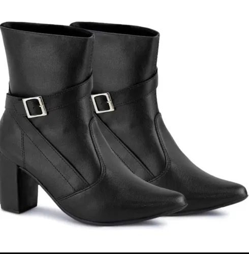 Bota feminina lumiss confortável bico finoconturno salto alto fivela blogueira