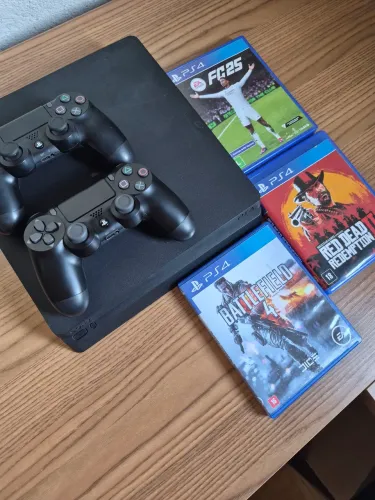 Ps4 slim 2 controles + jogos