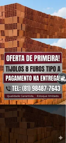 TIJOLO TIJOLOS DE FÁBRICA( ENTREGAMOS EM RECIFE E REGIÃO METROPOLITANA, PAGUE NA ENTREGA)