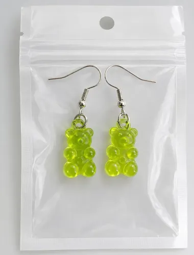 Brincos Ursinho Verde Gummy - Novos, Nunca Usados