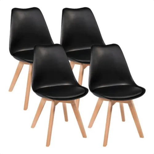 Cadeiras Jantar Leda Eames Kit 4 Charles Luisa Saarinen Design Wood Estofada Base Madeira