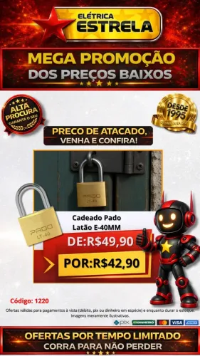 Cadeado Pado Latão E-40mm - Oferta Especial | Código 1220