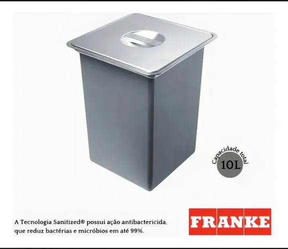 Lixeira Quadrada Franke de Embutir e sobrepor Em Aço Inox Escovado 10L