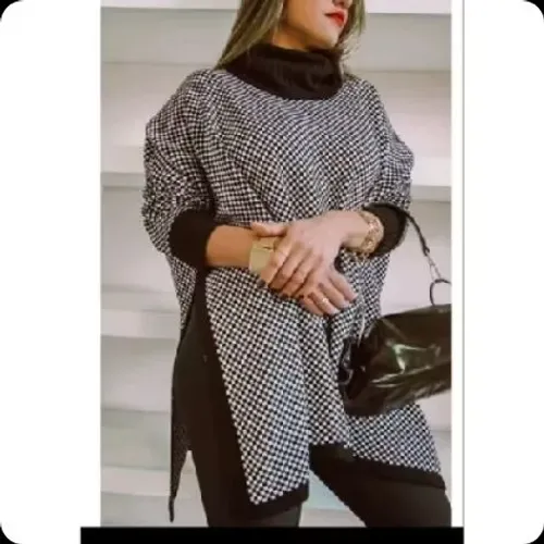 Poncho De Tricô Vestido Feminino Inverno Fenda Lateral - Plus Size