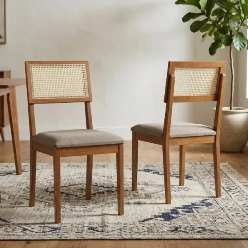 KIT 2 CADEITAS EM MADEIRA MACIÇA E RATTAN