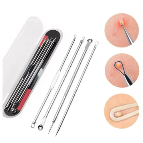 KIT 4 PEÇAS AÇO INOXIDÁVEL EXTRATOR DE ACNE/CRAVO