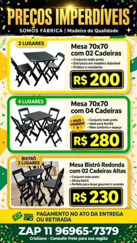 Mesas e Cadeiras para Adegas, Restaurante, Lanchonetes, Área Gourmet, etc. Apartir...