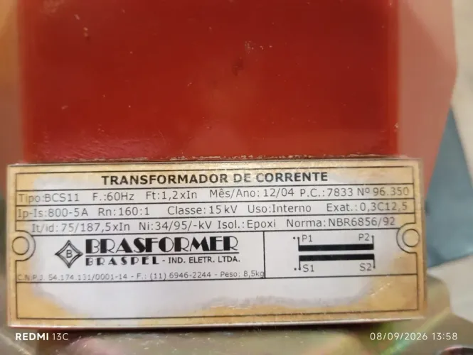 Transformação de corrente de proteção uso interno - 60 HZ / 15 KV