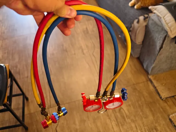 Manifold Analógico Completo com 3 Mangueiras 90cm e Engates Rápidos Automotivos
