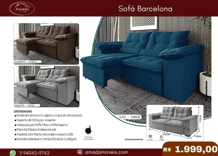Sofá Barcelona, a pronta entrega