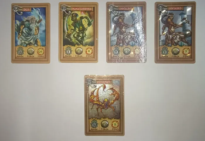 5 Cards coleção Mythomania Elma Chips Original 2008 (2 prateadas e 1 dourada)