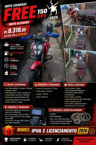 Moto Shineray Free 150 EFI 2025 (MOTO ALIENADA)