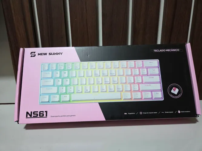 Teclado Mecânico New Sunny NS61 RGB Switch Branco Compacto 61 Teclas