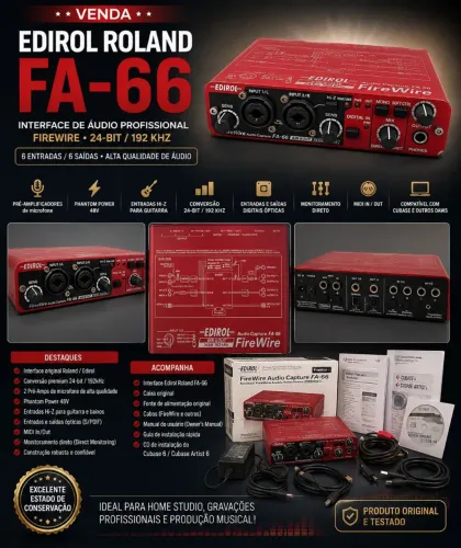 Interface Edirol Roland FA-66 Firewire (Raridade! Na caixa, completa)