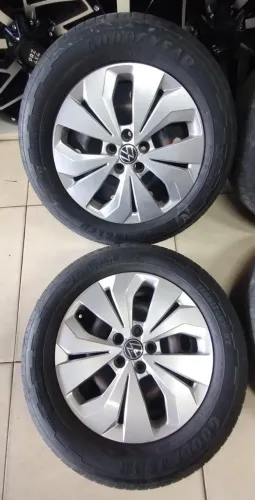 Roda de ferro T-Cross aro 16 5x100 (Semi-novas) + 205/60R16 Goodyear (Semi-novos) - R$ 800