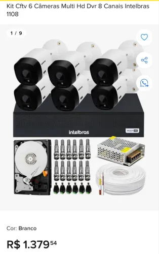 Kit 6 câmeras multi hd dvr 8 canais intelbras 1108