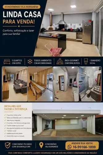 Casa Semi-Mobiliada com 3 Suítes e Área Gourmet Completa no Condomínio Vila Borghese