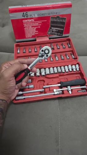 Jogo de Soquetes 46 Peças 1/4" Completo com Maleta - Novo
