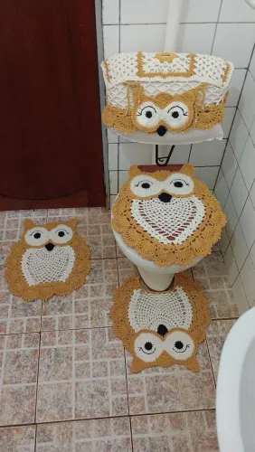 Tapete decorativo de banheiro CORUJINHAS 04 peças