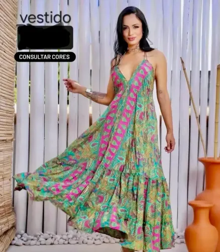 Vestido Indiano Seda Novo