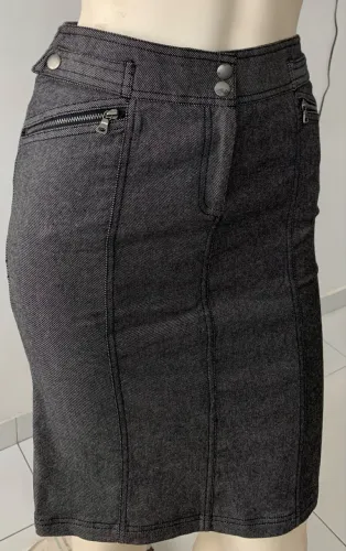 Saia Jeans Bolsos Com Zíper 
