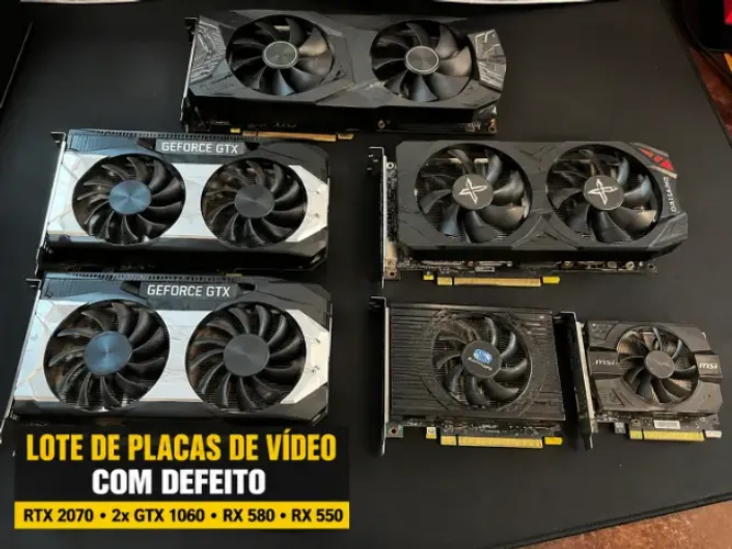 RTX 2070 + GTX 1060 + RX 580 | Lote de Placas de Vídeo com Defeito