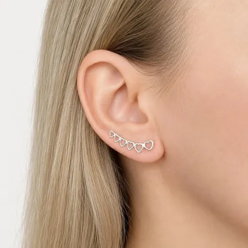 Ear cuff prata com corações