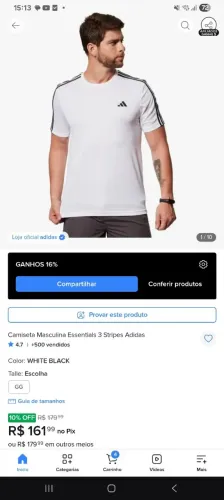 Camiseta Masculina Essentials 3 Stripes Adidas