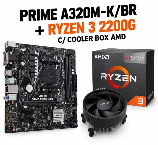 KIT ASUS PRIME A320M-K/BR + RYZEN 3 2200G + COOLER AM